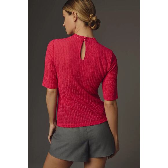 Anthropologie Maeve Sheer Mesh Mock Neck Top Pink Rose Size M - Picture 2 of 7